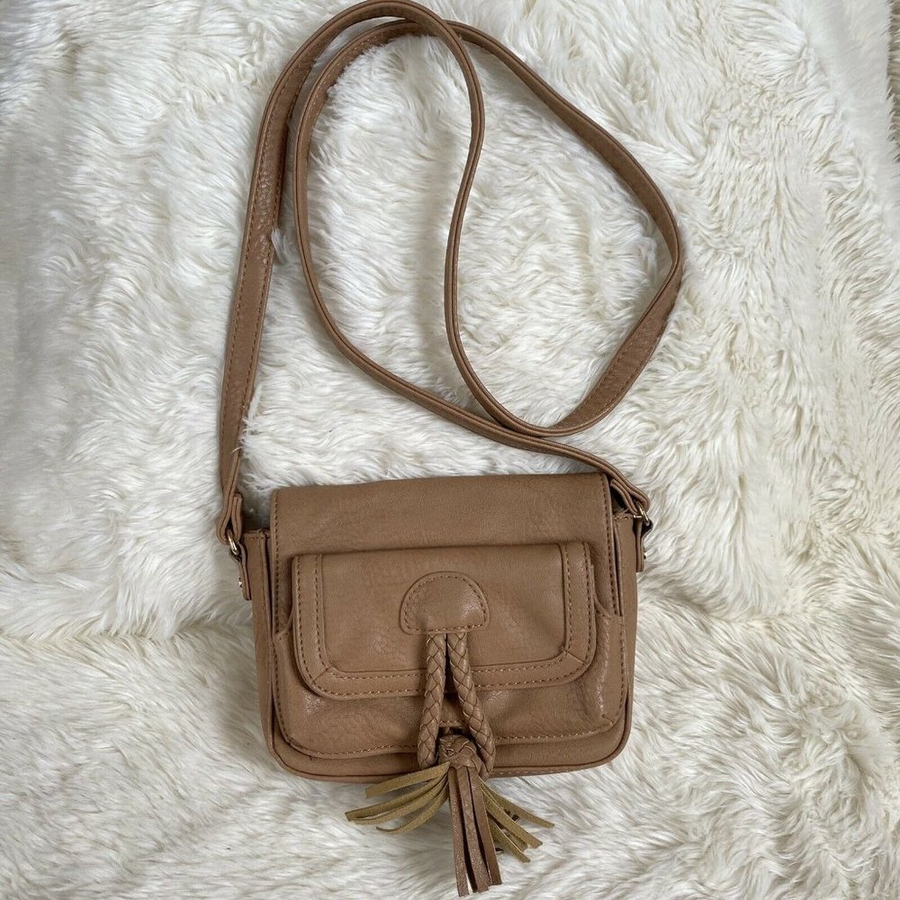 Big Buddha Crossbody Purse Mini Saddle Bag Faux Leather Tassel Beige Cute Boho - Picture 5 of 12